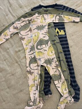 Carter's Dino & Striped Footed One-Pieces in Green, Cream, Navy